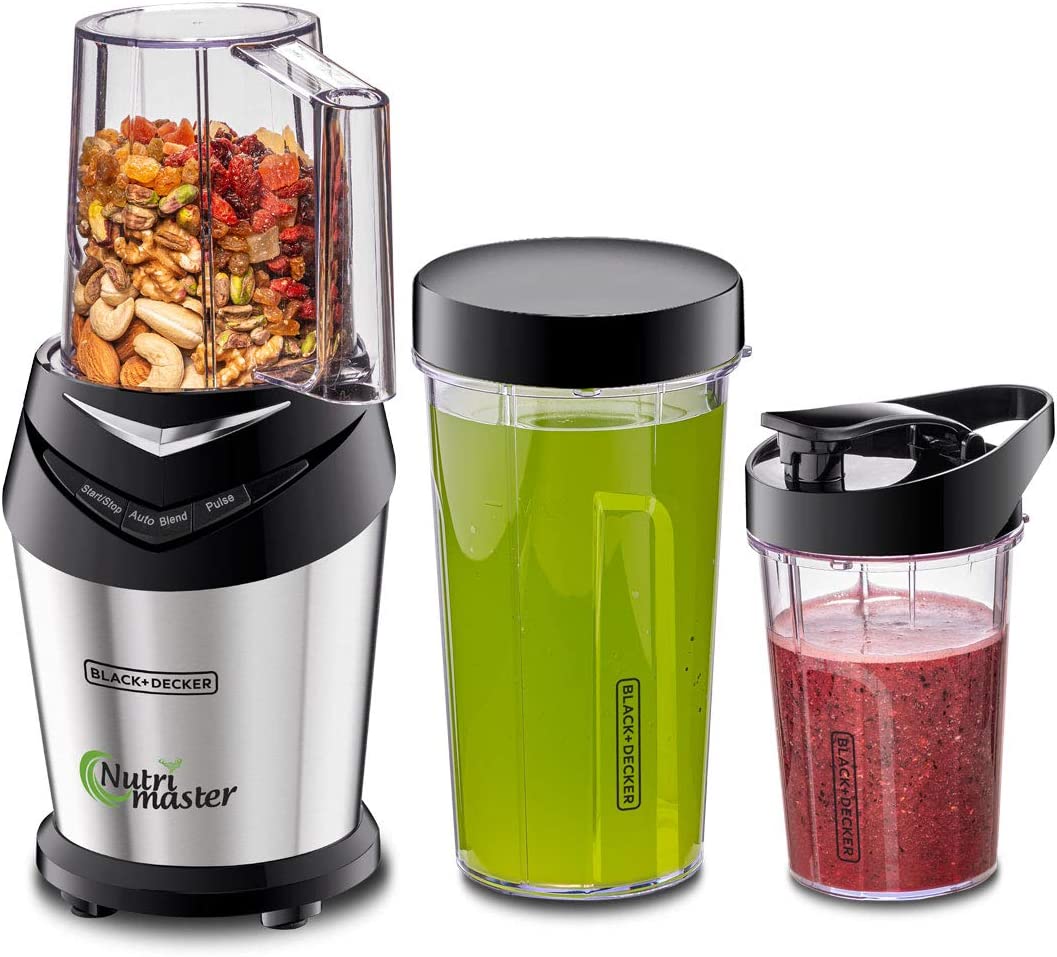 BLACK+DECKER 600W 700ml NutriMaster Blender/Smoothie Maker With 500ml and 300ml Travel Bottles Damage Box خلاط وصانع السموثي نيتري ماستر من بلاك اند ديكر بقوة 600 واط، يتكون من 3 برطمانات مع اغطية، فضي/اسود مفتوح الكارتون BLACK+DECKER 600W 700ml NutriMaster Blender/Smoothie Maker With 500ml and 300ml Travel Bottles Damage Box خلاط وصانع السموثي نيتري ماستر من بلاك اند ديكر بقوة 600 واط، يتكون من 3 برطمانات مع اغطية، فضي/اسود مفتوح الكارتون